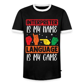 Professeur d’ASL Langue des signes américaine - T-shirt contrasté Homme - noir/blanc - Devant - AI Model Female 172 light (172cm) & AI Model Male 178 light (178cm)