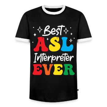Professeur d’ASL Langue des signes américaine - T-shirt contrasté Homme - noir/blanc - Devant - AI Model Female 172 light (172cm) & AI Model Male 178 light (178cm)