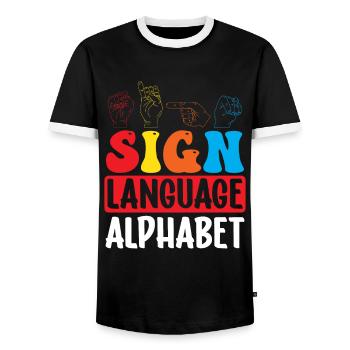 Professeur d’ASL Langue des signes américaine - T-shirt contrasté Homme - noir/blanc - Devant - AI Model Female 172 light (172cm) & AI Model Male 178 light (178cm)