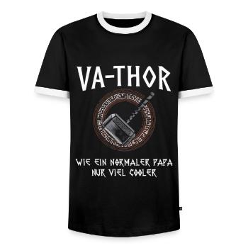 VA-THOR Für den coolsten Papa Episch und Humorvoll - Männer Kontrast-T-Shirt - Schwarz/Weiß - Vorne - AI Model Female 172 light (172cm) & AI Model Male 178 light (178cm)