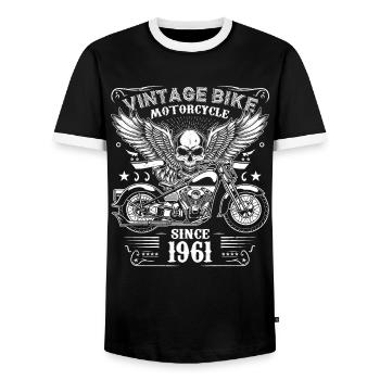 1961 Moto Vintage Biker Anniversaire Né En 1961 - T-shirt contrasté Homme - noir/blanc - Devant - AI Model Female 172 light (172cm) & AI Model Male 178 light (178cm)
