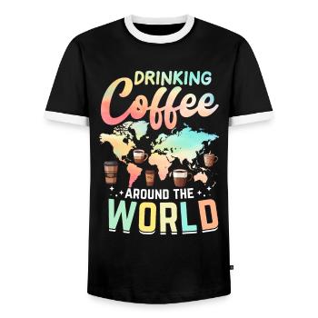Drinking Coffee Around The World - Männer Kontrast-T-Shirt - Schwarz/Weiß - Vorne - AI Model Female 172 light (172cm) & AI Model Male 178 light (178cm)