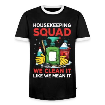 Housekeeping Squad - Men's Ringer Shirt - black/white - Front - AI Model Female 172 light (172cm) & AI Model Male 178 light (178cm)