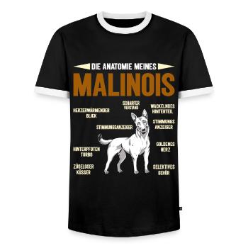 Malinois ANATOMY OF A BELGIAN MALINOIS Funny - Men's Ringer Shirt - black/white - Front - AI Model Female 172 light (172cm) & AI Model Male 178 light (178cm)