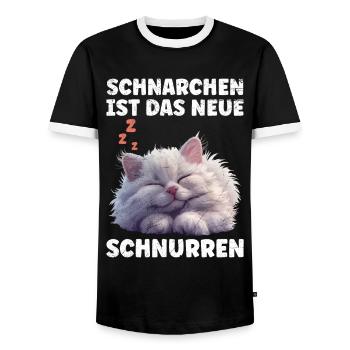 Perserkatze SCHNARCHEN IST DAS NEUE SCHNURREN - Männer Kontrast-T-Shirt - Schwarz/Weiß - Vorne - AI Model Female 172 light (172cm) & AI Model Male 178 light (178cm)