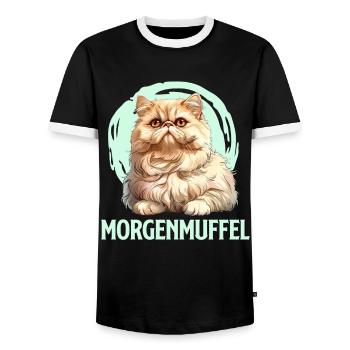 Persian Cat MORNING POUCH Funny Owner - Men's Ringer Shirt - black/white - Front - AI Model Female 172 light (172cm) & AI Model Male 178 light (178cm)