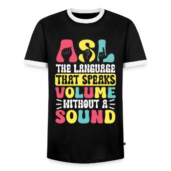 Professeur d’ASL Langue des signes américaine - T-shirt contrasté Homme - noir/blanc - Devant - AI Model Female 172 light (172cm) & AI Model Male 178 light (178cm)