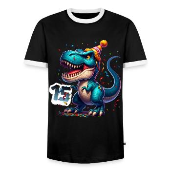 T Rex Dinosaure 15e anniversaire Enfants Anniversaire - T-shirt contrasté Homme - noir/blanc - Devant - AI Model Female 172 light (172cm) & AI Model Male 178 light (178cm)