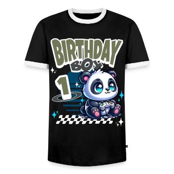1st Birthday Children's Birthday Gaming Panda - Men's Ringer Shirt - black/white - Front - AI Model Female 172 light (172cm) & AI Model Male 178 light (178cm)