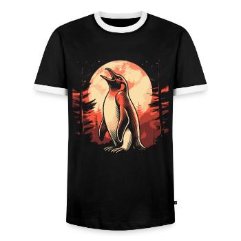Pinguin Moon Howling - Männer Kontrast-T-Shirt - Schwarz/Weiß - Vorne - AI Model Female 172 light (172cm) & AI Model Male 178 light (178cm)