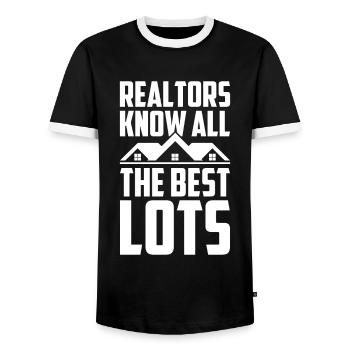 Real Estate Agent House Broker Real Estate Agent Real Estate - Men's Ringer Shirt - black/white - Front - AI Model Female 172 light (172cm) & AI Model Male 178 light (178cm)