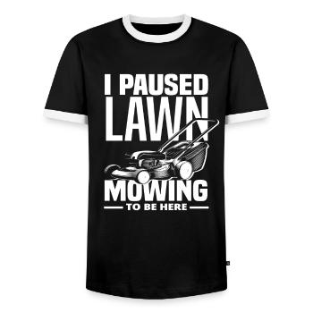 Landschaftsgärtner Rasen Mähen Pausiert - Männer Kontrast-T-Shirt - Schwarz/Weiß - Vorne - AI Model Female 172 light (172cm) & AI Model Male 178 light (178cm)