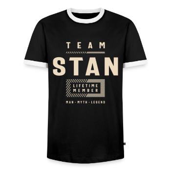 Team Stan Lifetime Member Personalized Name Stan - Men's Ringer Shirt - black/white - Front - AI Model Female 172 light (172cm) & AI Model Male 178 light (178cm)