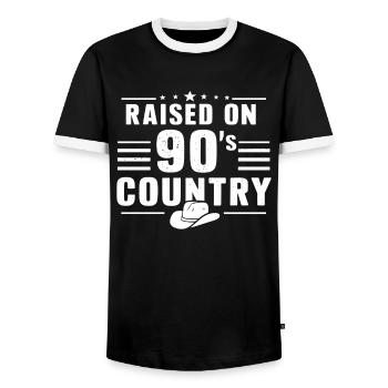 Raised On 90's Country Music - Men's Ringer Shirt - black/white - Front - AI Model Female 172 light (172cm) & AI Model Male 178 light (178cm)