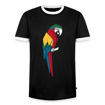 Origami Style Parrot Multicolored Geometric Artful - Men's Ringer Shirt - black/white - Front - AI Model Female 172 light (172cm) & AI Model Male 178 light (178cm)