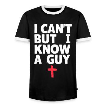 Je ne peux pas, mais je connais une croix de Jésus - T-shirt contrasté Homme - noir/blanc - Devant - AI Model Female 172 light (172cm) & AI Model Male 178 light (178cm)