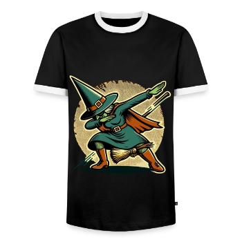 Dabbing Witch Halloween Costume Decoration - Men's Ringer Shirt - black/white - Front - AI Model Female 172 light (172cm) & AI Model Male 178 light (178cm)