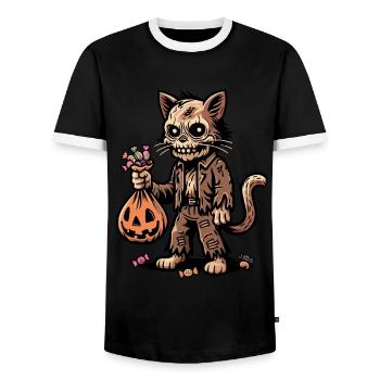 Chat zombie mort-vivant Trick or Treat - T-shirt contrasté Homme - noir/blanc - Devant - AI Model Female 172 light (172cm) & AI Model Male 178 light (178cm)