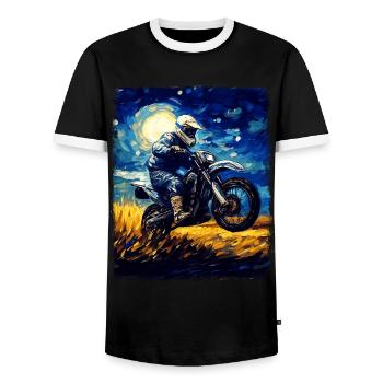 Dirt Bike Motocross Dirt Biking Biker Starry Night - Men's Ringer Shirt - black/white - Front - AI Model Female 172 light (172cm) & AI Model Male 178 light (178cm)