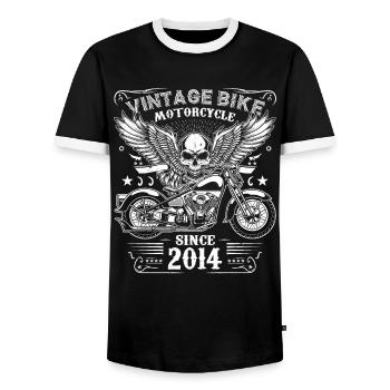 2014 Moto Vintage Biker Anniversaire Né En 2014 - T-shirt contrasté Homme - noir/blanc - Devant - AI Model Female 172 light (172cm) & AI Model Male 178 light (178cm)