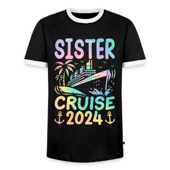 Sister Cruise 2024 - Men's Ringer Shirt - black/white - Front - AI Model Female 172 light (172cm) & AI Model Male 178 light (178cm)