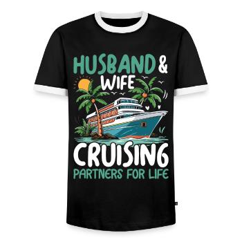 Mari et femme : partenaires de croisière pour la vie - T-shirt contrasté Homme - noir/blanc - Devant - AI Model Female 172 light (172cm) & AI Model Male 178 light (178cm)