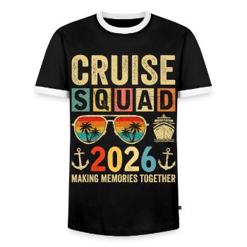 Cruise Squad 2026 - Men's Ringer Shirt - black/white - Front - AI Model Female 172 light (172cm) & AI Model Male 178 light (178cm)