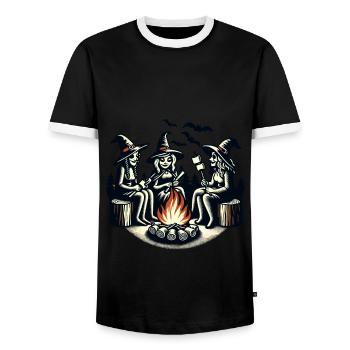 Camping Campfire Vintage Witches Design Retro - Men's Ringer Shirt - black/white - Front - AI Model Female 172 light (172cm) & AI Model Male 178 light (178cm)