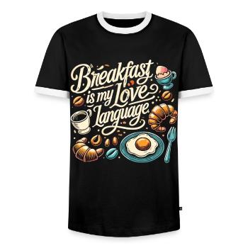Frühstücksfreude: Breakfast is my Love Language - Men's Ringer Shirt - black/white - Front - AI Model Female 172 light (172cm) & AI Model Male 178 light (178cm)