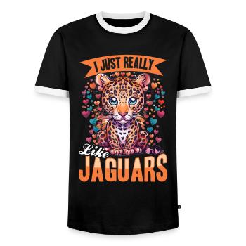 Funny Jaguar Animal I Just Really Like Jaguars, Ok - Men's Ringer Shirt - black/white - Front - AI Model Female 172 light (172cm) & AI Model Male 178 light (178cm)
