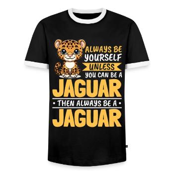 Funny Jaguar Animal Always Be Yourself - Men's Ringer Shirt - black/white - Front - AI Model Female 172 light (172cm) & AI Model Male 178 light (178cm)