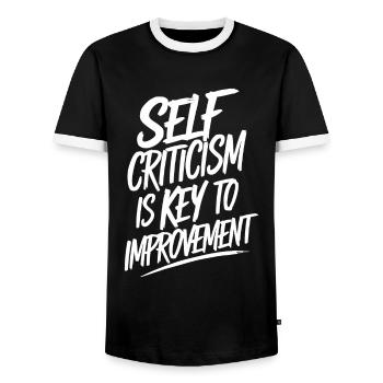 Self-criticism is the key to improvement - Men's Ringer Shirt - black/white - Front - AI Model Female 172 light (172cm) & AI Model Male 178 light (178cm)