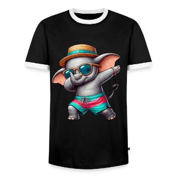 Elephant, Dabbing, Summer, Beach Summer Vacation - Men's Ringer Shirt - black/white - Front - AI Model Female 172 light (172cm) & AI Model Male 178 light (178cm)