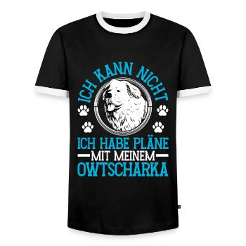Ovcharka Plans with Caucasian Ovcharka - Men's Ringer Shirt - black/white - Front - AI Model Female 172 light (172cm) & AI Model Male 178 light (178cm)