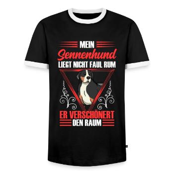 Mountain Dog beautifies space Swiss Mountain Dog - Men's Ringer Shirt - black/white - Front - AI Model Female 172 light (172cm) & AI Model Male 178 light (178cm)
