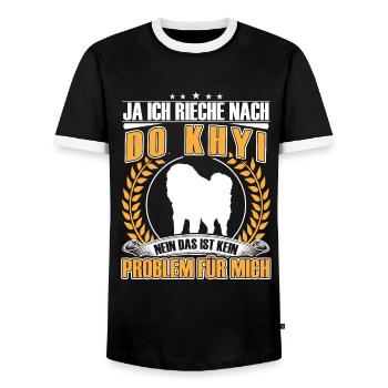 Smell Like Do Khyi Tibetan Mastiff Tibetan Mastiff - Men's Ringer Shirt - black/white - Front - AI Model Female 172 light (172cm) & AI Model Male 178 light (178cm)