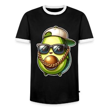 Avocado Gangster - Men's Ringer Shirt - black/white - Front - AI Model Female 172 light (172cm) & AI Model Male 178 light (178cm)