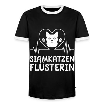 SIAMESE CATS WHISPERER Funny Cat Mom Siamese Cat - Men's Ringer Shirt - black/white - Front - AI Model Female 172 light (172cm) & AI Model Male 178 light (178cm)