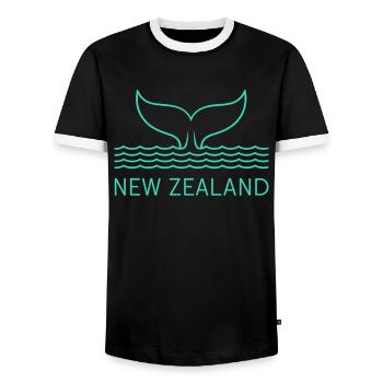 New Zealand Souvenir Whale Fin Design - Men's Ringer Shirt - black/white - Front - AI Model Female 172 light (172cm) & AI Model Male 178 light (178cm)