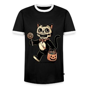 Chat zombie effrayant Trick Or Treat - T-shirt contrasté Homme - noir/blanc - Devant - AI Model Female 172 light (172cm) & AI Model Male 178 light (178cm)
