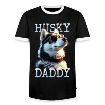 Husky Daddy Dad Vatertag Herrchen Papa Huskys - Männer Kontrast-T-Shirt - Schwarz/Weiß - Vorne - AI Model Female 172 light (172cm) & AI Model Male 178 light (178cm)