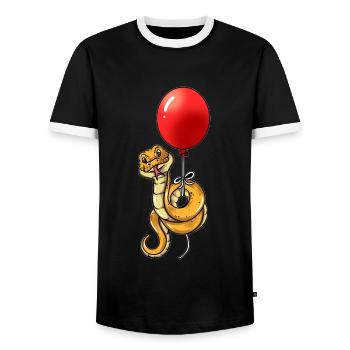 Funny snake snakes with balloon flickers - Men's Ringer Shirt - black/white - Front - AI Model Female 172 light (172cm) & AI Model Male 178 light (178cm)