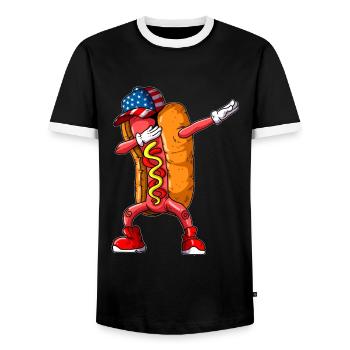 Drôle Hot Dog Dabbing Restauration rapide Cuisine - T-shirt contrasté Homme - noir/blanc - Devant - AI Model Female 172 light (172cm) & AI Model Male 178 light (178cm)