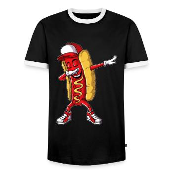 Hot Dog Dancing Dab Dabbing Fast Food Bun Saucisse - T-shirt contrasté Homme - noir/blanc - Devant - AI Model Female 172 light (172cm) & AI Model Male 178 light (178cm)