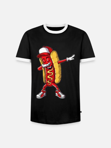 Varmkorv, Dans, Dutt, Dabbing, Snabbmat, Bulle, Korv - Kontrast-T-shirt herr - svart/vit