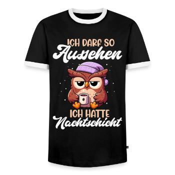 I'm allowed to look like I had night shift owl - Men's Ringer Shirt - black/white - Front - AI Model Female 172 light (172cm) & AI Model Male 178 light (178cm)
