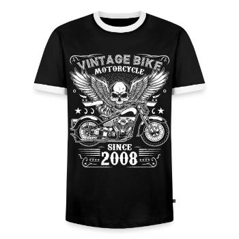 2008 Vintage Motorcycle Biker Birthday Born In 2008 - Men's Ringer Shirt - black/white - Front - AI Model Female 172 light (172cm) & AI Model Male 178 light (178cm)