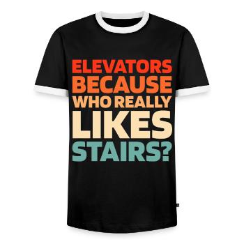 Elevator Elevator - Men's Ringer Shirt - black/white - Front - AI Model Female 172 light (172cm) & AI Model Male 178 light (178cm)