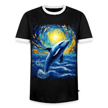 Dolphin Sea Animal Starry Night Painting - Men's Ringer Shirt - black/white - Front - AI Model Female 172 light (172cm) & AI Model Male 178 light (178cm)