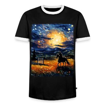 Dressurpferd Reiten Reitsport Sternennacht Gemälde - Männer Kontrast-T-Shirt - Schwarz/Weiß - Vorne - AI Model Female 172 light (172cm) & AI Model Male 178 light (178cm)